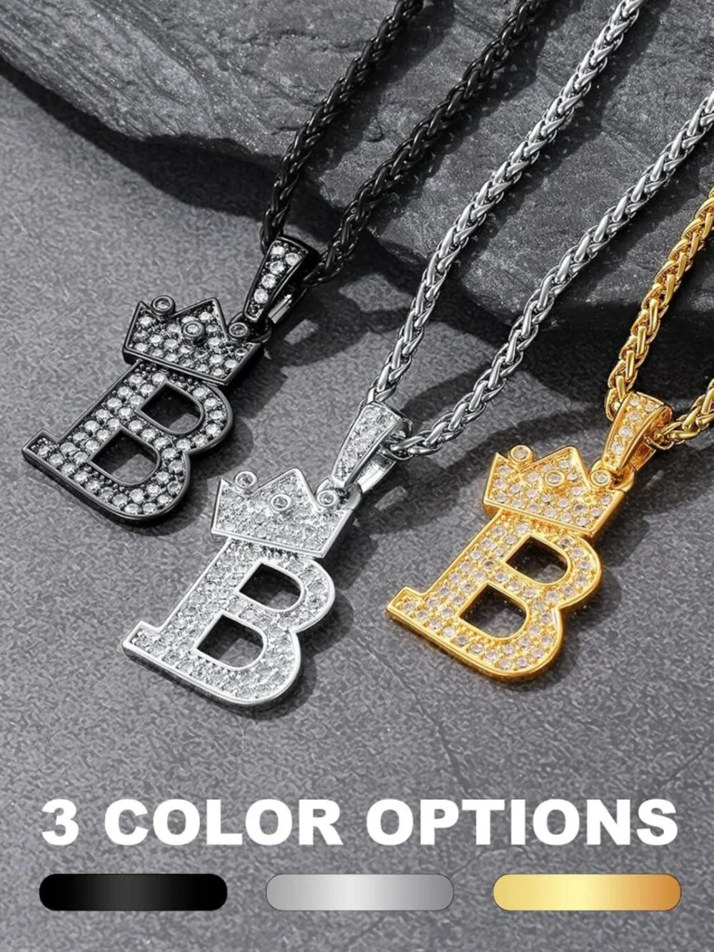 Personalized Crown Initial Necklace for Men & Women, Bling CZ Pendant, Hip Hop